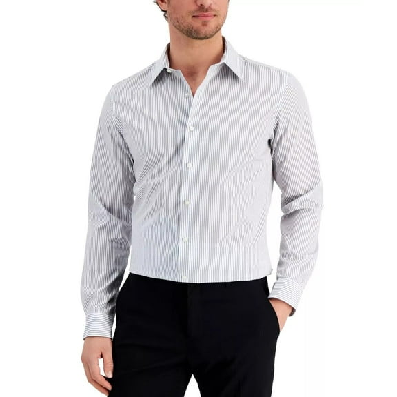 Club Room Men's Slim Fit Striped Dress Shirt Navy 2XL B4HP