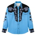 thumbnail image 4 of SOFTCCLO Mens Shirts Western Cowboys Printed Long Sleeve Button Lapel Top Casual Carnival Theme Classic Comfortable Shirt for Men Sky Blue S, 4 of 4