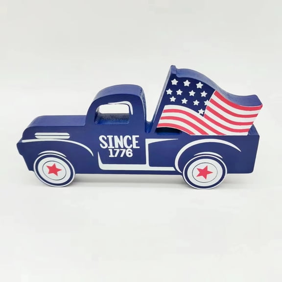 IUAMXWU 4th of July Patriotic Wooden Truck Decor, American Flag Vintage Pickup Truck Tabletop Ornament, Independence Day Rustic Home Desktop Decoration
