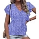thumbnail image 1 of Blusa de manga corta con volantes, estampado floral, informal, ajustada, escote en V, manga con volantes, blusa para mujer de verano, 1 of 6
