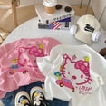 thumbnail image 4 of Camiseta de manga corta para niñas 100% algodón, top de media manga con cuello redondo y dibujos animados estampados con estilo para niñas y niños de mediana edad, 4 of 5