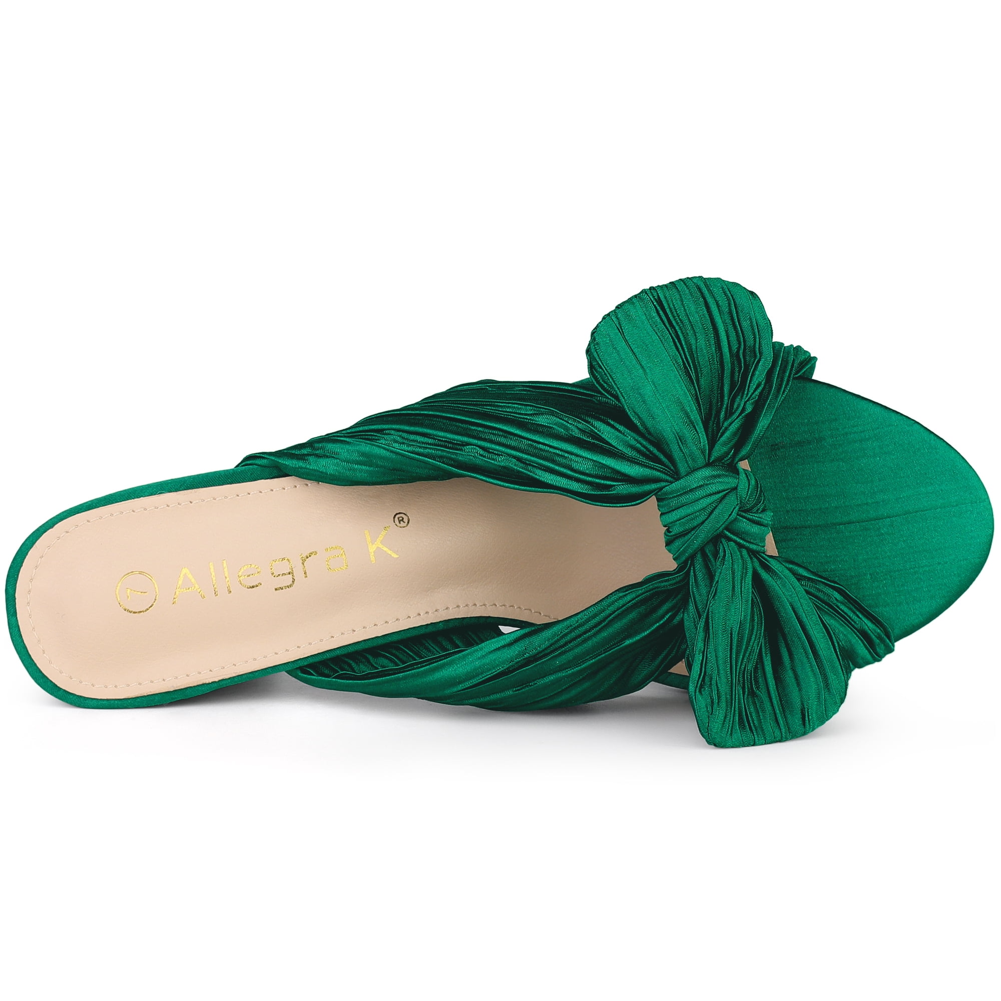 DARING DIVA Women's Pleated Bow Heels Slip on Chunky Heel Slouches Green 7