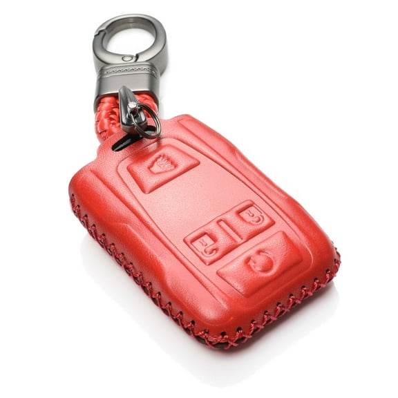 Vitodeco Genuine Leather Key Fob Case Cover Compatible for 2019-2021 GMC Sierra, Canyon, Chevy Silverado 1500, Tahoe, Colorado, Suburban (4-Button, Red)