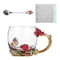 thumbnail image 3 of Yuarrent 350ml esmalte azul rosa flor taza de café de cristal 320ml Margarita leche té copas de vino whisky cóctel regalo chupito taza con cuchara Teteras Rosa Roja 320ML Yuarrent HA005099-01B, 3 of 6
