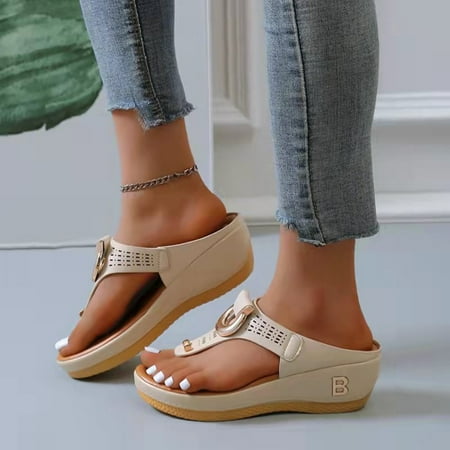 

XGZHPJZP Women‘s Wedge Sandals with Metal Ring Decor for Summer Beach Days