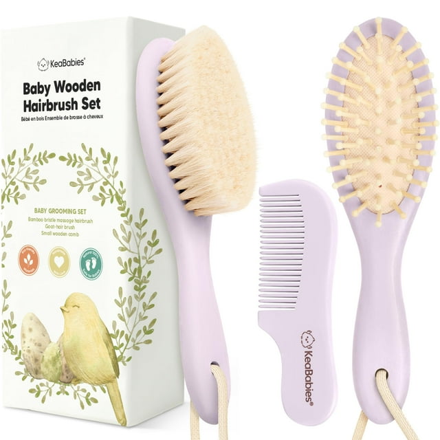 Set de Cepillos para el Cabello de Bebé KeaBabies de Madera con Cerdas Suaves de Cabra