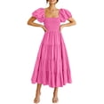 thumbnail image 1 of Vestido PRETTYGARDEN Midi Rosa Rosado con Mangas Abullonadas Talla Grande, 1 of 8