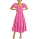thumbnail image 1 of Vestido PRETTYGARDEN Midi Rosa Rosado con Mangas Abullonadas Talla Grande, 1 of 8