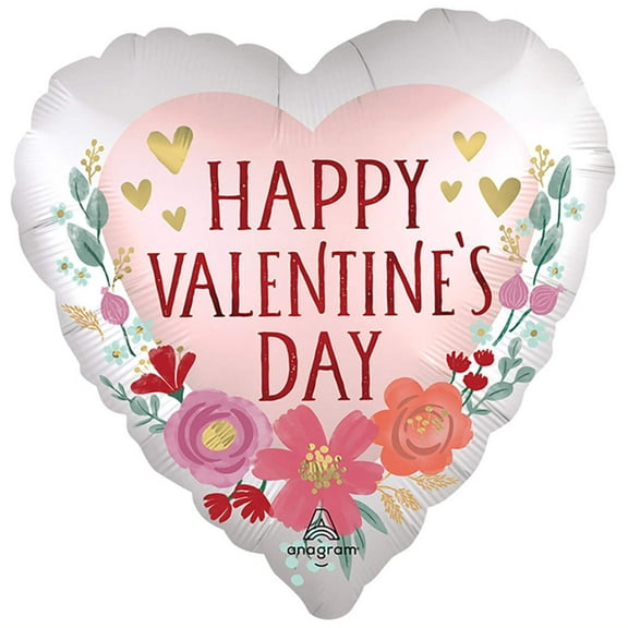 28 inch Happy Valentine'S Day Satin Romantic Flowers Foil Mylar Balloon - Party Supplies Decorations