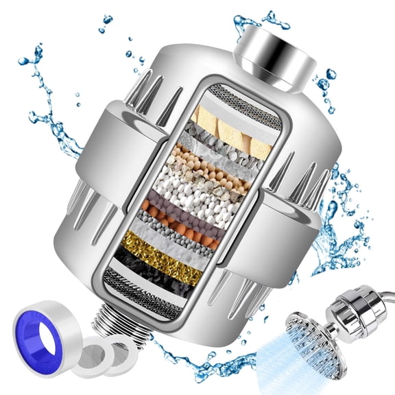 18-Stage Shower Filter for Water Softener - Promotes Glowing Skin, Nails & Hair