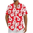 thumbnail image 3 of QATAINLAV Men's Linen Short Sleeve Shirts Summer Fashion Tropical Print Hawaiian Beach Tops Casual Lapel Button Down Blouse Red XL, 3 of 6