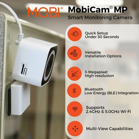 MOBI - Cam MP Smart Baby & Nursery Monitoring Camera, Indoor Security Camera w/ Dual Band WiFi, Night Vision & BLE Connectivity - White