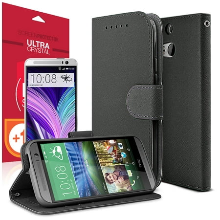 One M8 Case, REDShield Wallet One M8 Case [Stand Feature][Black] Premium Functional Front Cover Wallet Case for HTC One