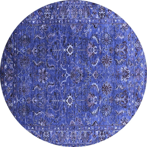 Ahgly Company Machine Washable Indoor Round Oriental Blue Traditional Area Rugs, 8' Round