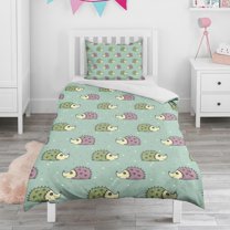 Hedgehog Pattern Duvet Cover and Pillowcase Set for Single Bedding, Bedroom Accessories for Kids Teens