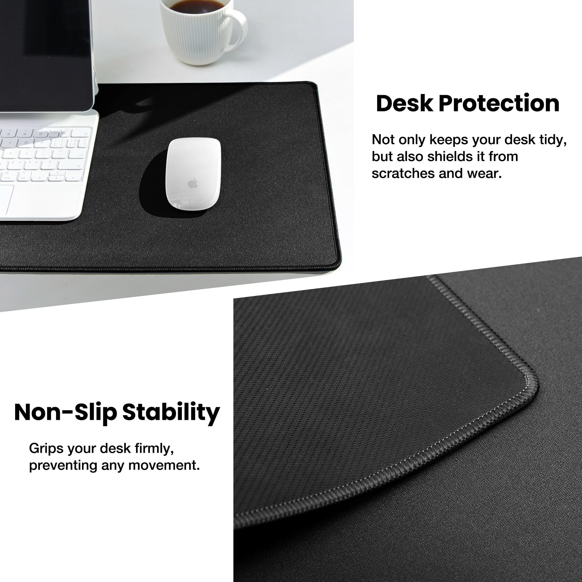Large Gaming Mouse Pad With Non-slip Rubber Base Stitched Edge Desk Mat For Laptop Computer & Pc  Wristing Gamer Office Home 35.4"x 11.8"x 0.12" Black