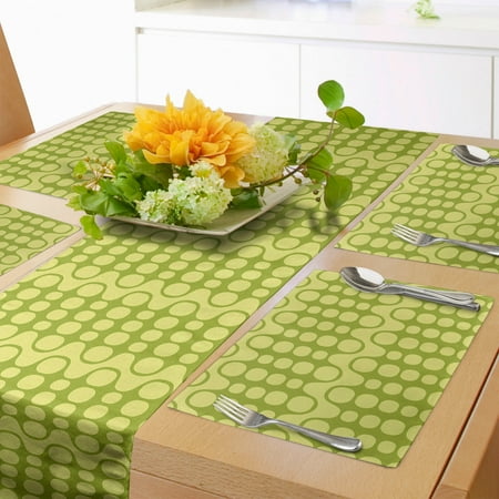 

Vibrant Table Runner & Placemats Continuous Sketchy Geometric Minimalist Green Tones Print Set for Dining Table Decor Placemat 4 pcs + Runner 14 x72 Avocado Green by Ambesonne