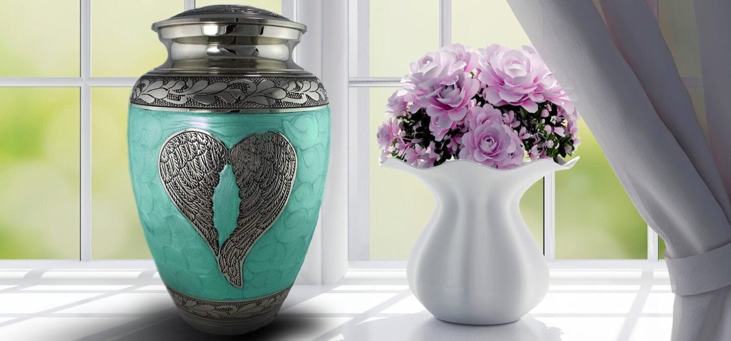 Green Loving Angel Urns for Cremation Ashes Large Urn XL or Small Keepsake Urns for Adult Cremation Ashes & Urns for Human Ashes for Home or Burial Cremation Urns