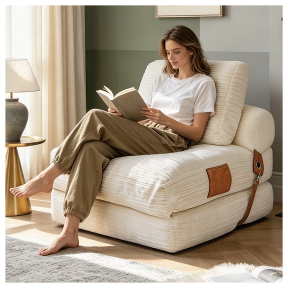 Leumius Lazy Sofa Bean Bag Chair,Folding Sofa Bed,Comfy Convertible Fold Out Lounge Chair for Living Room Bedroom,White