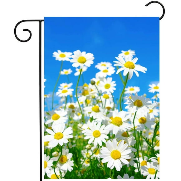 Pickako Fleurs Florales Printemps Été Marguerites Prairie avec Ciel Bleu Drapeau de Jardin 12 x 18 Pouces, Drapeaux Décoratifs Double Face pour Maison Pelouse Patio