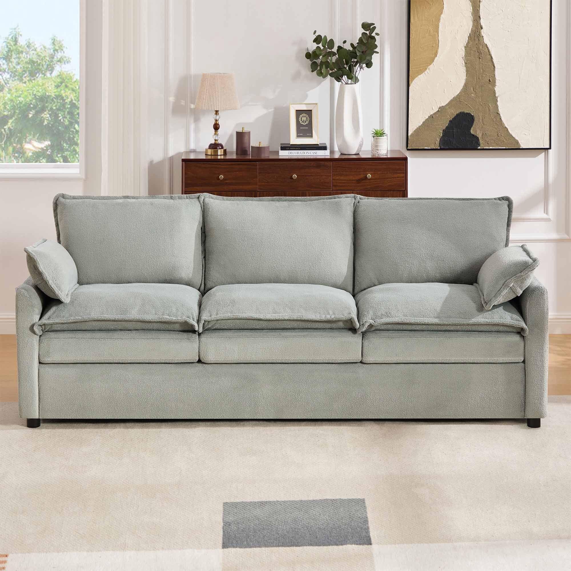 Lunale 3-Seater Sofa with Storage Pockets, Modern Cloud Couch for Living Room, Green Chenille
