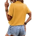 thumbnail image 5 of SLADYGLO Women Lapel Collar Buttons Rolled-Up Sleeve Drawstring Elastic Hem Top, 5 of 6