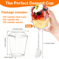 thumbnail image 3 of Xueyu 100 Pack 5 oz Dessert Cups with Lids and Spoons, Yogurt Parfait/Appetizer Cup for Party, Square CupsIdeal for Parties, Tasting, Mousse, Pudding, 3 of 7