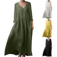 thumbnail image 1 of Meichang Robes Maxi en Lin pour Femmes Grande Taille Coupe Ample Robes en Coton et Lin Manches Longues Col Rond Robe d'Automne Évasée Décontractée Ligne A Longue, 1 of 7