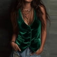 thumbnail image 2 of TEAJOPSUU Womens Sleeveless Velvet Tops Deep V Neck Button Down Tank Tops Elegant Slim Fitted Layering Blouses Green, 2 of 7