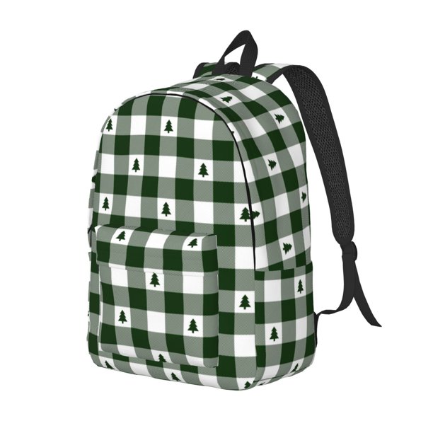 Balery Green White Christmas Tree Lumberjack Plaid Mochila Clásica Impresa Básica para Viaje, Mochila Escolar Resistente al Agua, Mochila de Lona con Correas Ajustables-Small
