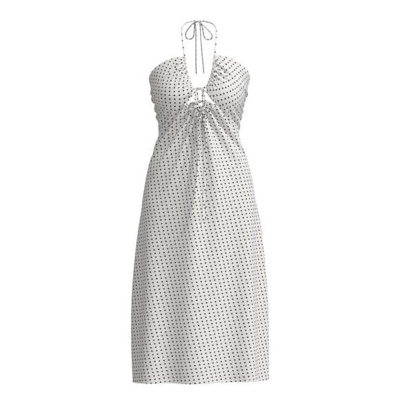 Vestido George para Mujer, Escote Halter con Cintas Ajustable, Estampado Puntos Blanco Talla CH