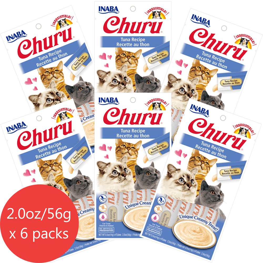 (6 Pack) Inaba Churu GrainFree Cat Treat, Tuna Puree, 24 Tubes