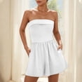 thumbnail image 2 of Lenpel Women's Strapless Rompers Summer Casual Sleeveless off Shoulder Tube Top Short Jumpsuits with Pockets Beach Vacation Clothes, 2 of 7