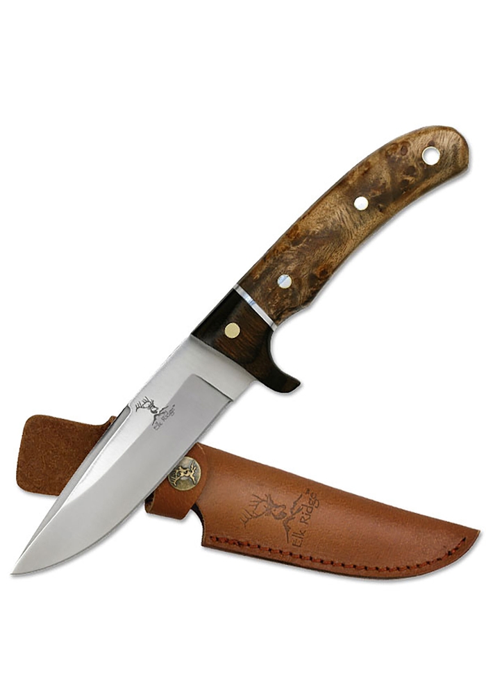Elk Ridge ER-065 Fixed Blade Knife - 4.75" 3Cr13 Stainless Steel Blade, Wood Handle, Full Tang Outdoor Hunting Survival Tactical Knife with Nylon Sheath