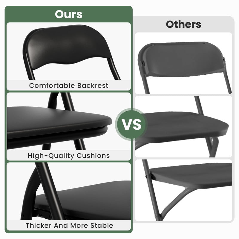 ELPOSUN Heavy Duty Folding Chair, 330 lbs Capacity Portable Foldable Chair for Indoor Outdoor, Set of 4, Black