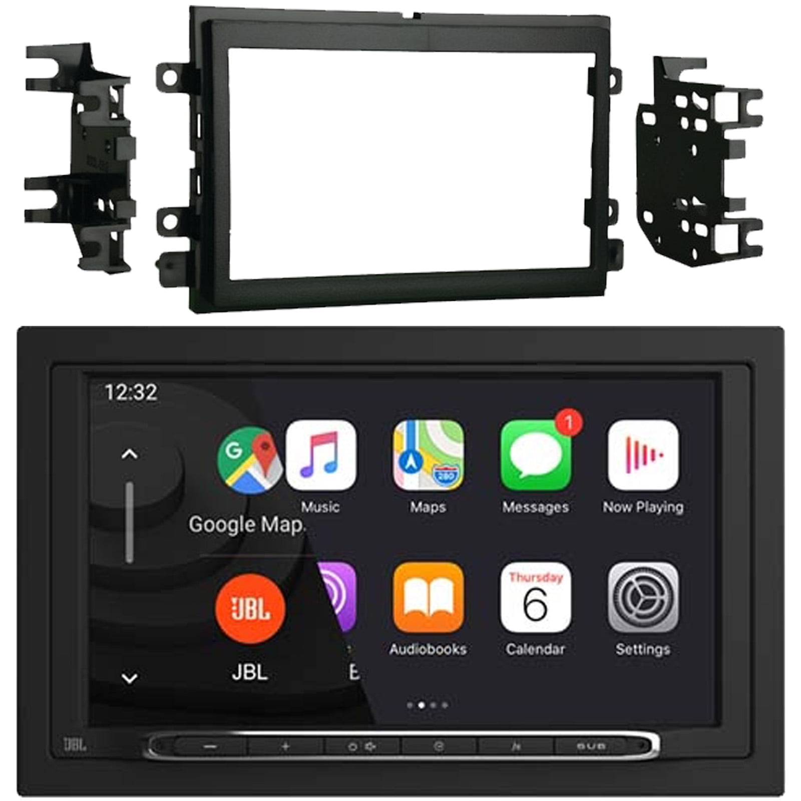 JBL Legend 700 7” Touchscreen Display Double-DIN Mechless Bluetooth AM/FM Receiver W/Wireless Apple CarPlay & Android Auto Bundle Combo Double DIN Stereo Install Kit for Select 2004-up Ford Vehicles
