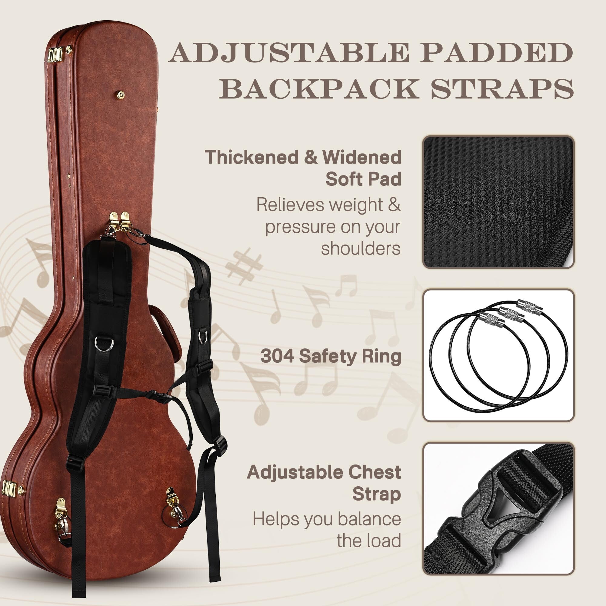 Yescom Les Paul Electric Guitar Hard Case with Backpack Strap & Folding Stand Fits for LP Style, Groove Series Vintage Sunburs