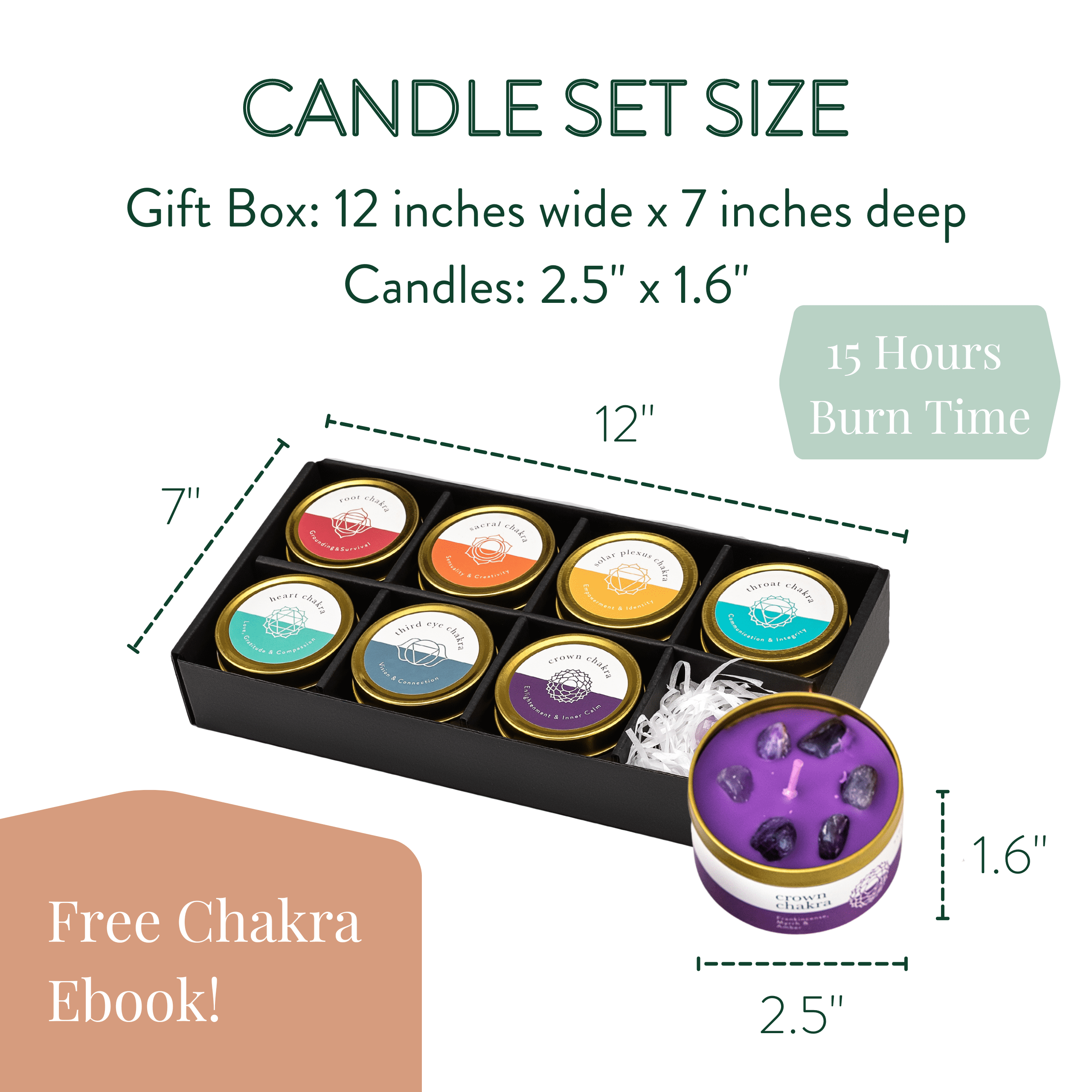 Chakra Candles with Crystals, Set of 7 | Essential Oils Scented