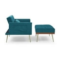 thumbnail image 6 of Recliner Sofa Chair with Ottoman and 2 Side Pockets, Wood Sofa Frame with Tufted Velvet Upholstered and Metal Legs, Adjustable Backrest Sofa Chair Suitable for Living Room and Office, Teal Blue, 6 of 7