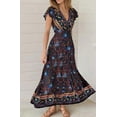 thumbnail image 2 of Vestido largo bohemio con estampado floral, cuello en V, manga corta, abertura para fiesta en la playa para mujer, 2 of 8