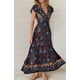 thumbnail image 2 of Vestido largo bohemio con estampado floral, cuello en V, manga corta, abertura para fiesta en la playa para mujer, 2 of 8