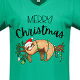 thumbnail image 4 of Inktastic Merry Christmas Cute Sloth with Santa Hat and Lights Women's V-Neck T-Shirt, 4 of 5