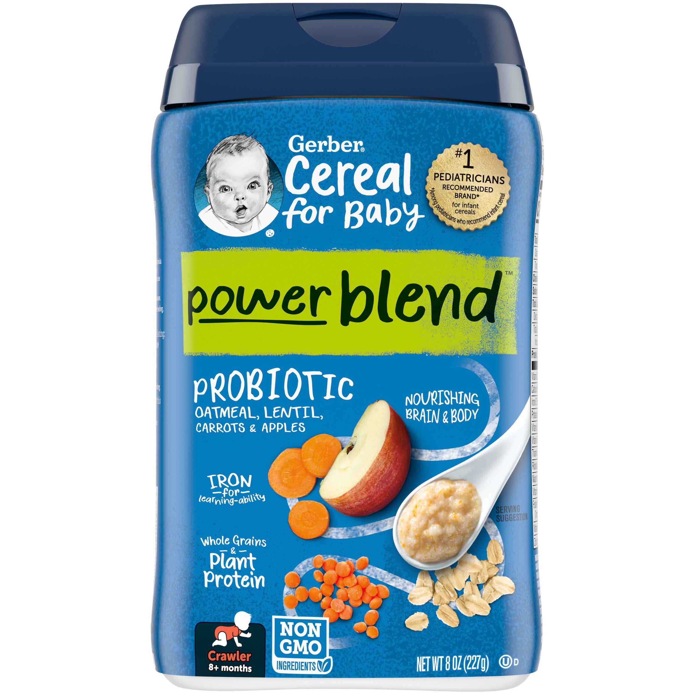(Pack of 3) Gerber Cereal Power Blend Probiotic Oatmeal Lentil, 8 Oz