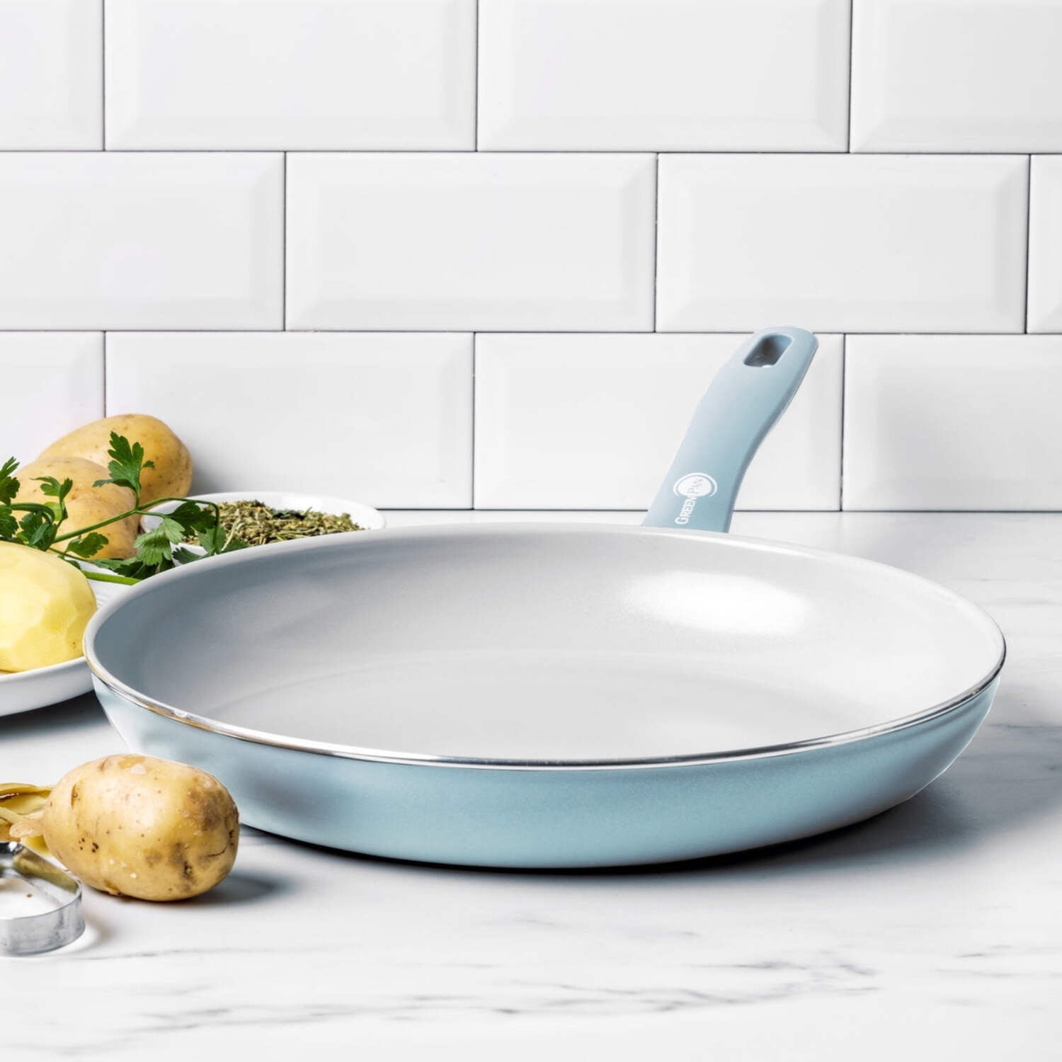 GreenPan Dover 12” Frying Pan Skillet, Non-Toxic Ceramic Nonstick, Blue Haze