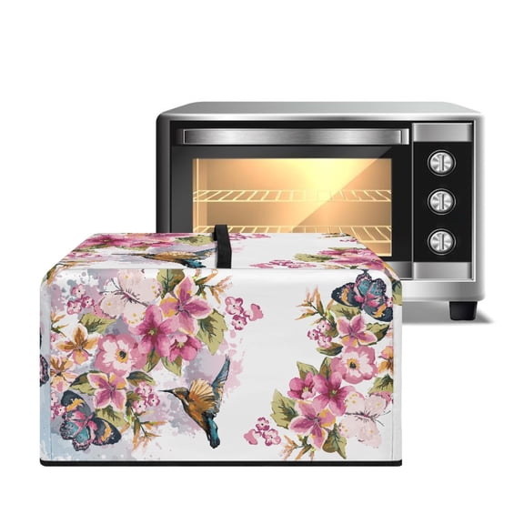 TSOVTHRID Floral Hummingbird Butterfly Print Microwave Oven Cover Small Appliance Dust Cover Protective Toaster Oven Protector for Kitchen Countertop Decor Accessories, 20.9"W x 15.7"D x 12.4"H, L