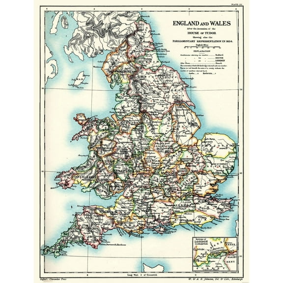 Historic Map - England Wales House of Tudor - Poole 1902 - Vintage Wall Art
