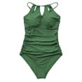 thumbnail image 3 of Cupshe Women's Green One Piece Swimsuit Tummy Control Cutout High Neck Bathing Suit, XL, 3 of 5