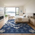 thumbnail image 3 of ODIKA 9'x12' Blue White Geometric Kilim Design Washable Area Rug Intricate Handwoven Pattern with Bold Motifs for Dining Room, Basement, Large Office, Non-Slip Chair-Friendly, 3 of 7