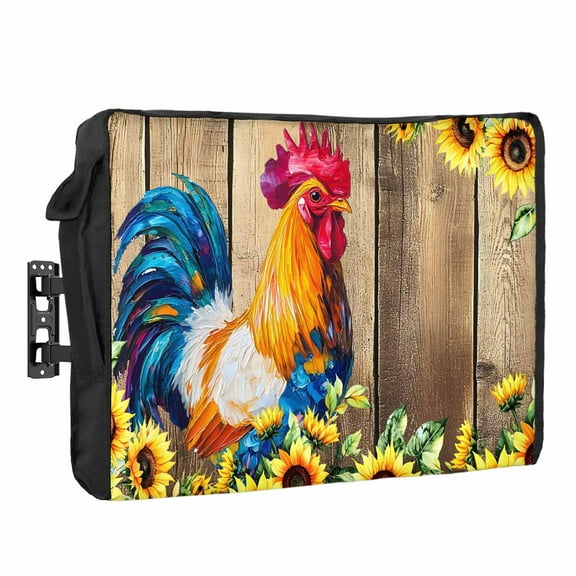 Outdoor TV Cover 80 to 85 Inches, Rooster Sunflower Flower Animal Farmhouse Wood Grain Waterproof and Weatherproof TV Cover with Remote Control Pocket, Flat Screen TV Cover Protector for Outside TV