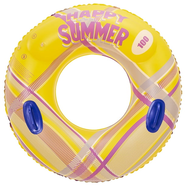 Anillo Natación para Adultos Con Aire Doble Con Asa Anillo Natación Engrosado Anillo Axila Inflable Color Empalmado (línea Amarilla (bolsa Aire Doble) 100# Con Asa)